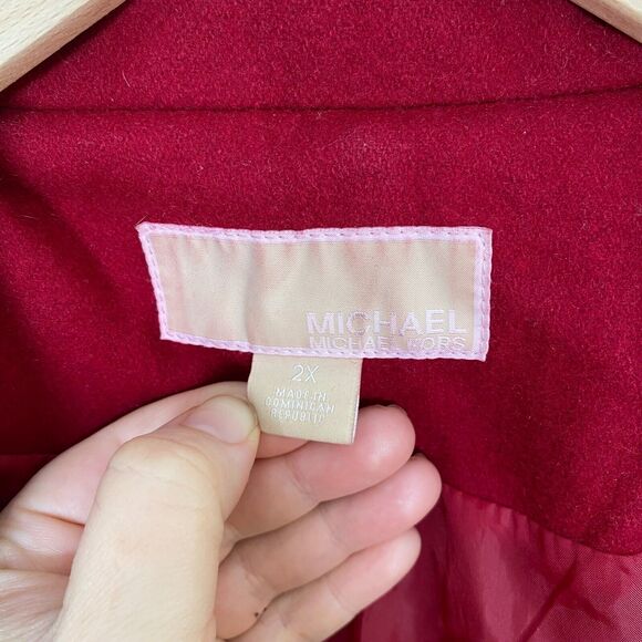 Michael Kors Womens Wool Blend Pea Coat Jacket Size 2X Red Belted Sophisticated - Picture 7 of 14